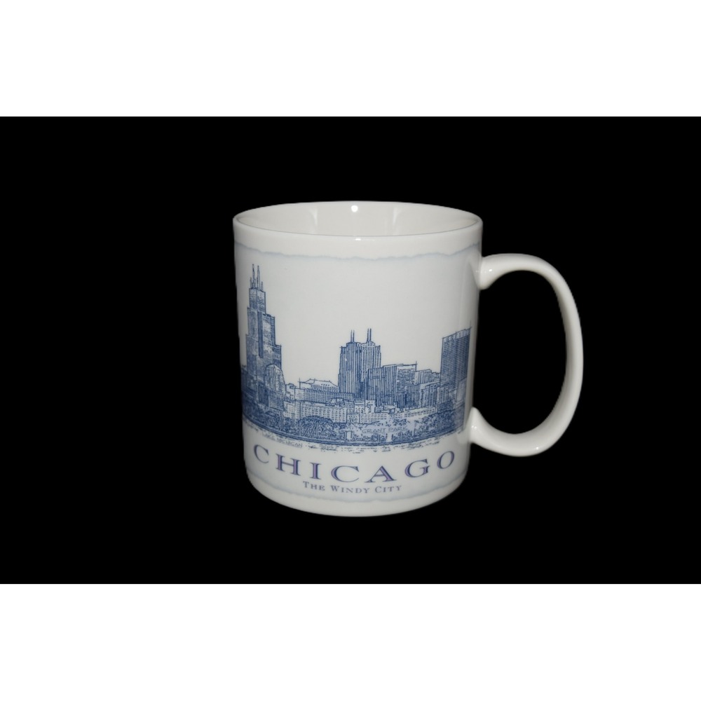 Starbucks Chicago City Mug 18oz White Blue 2007 Skyline Metropolitan Profile EX